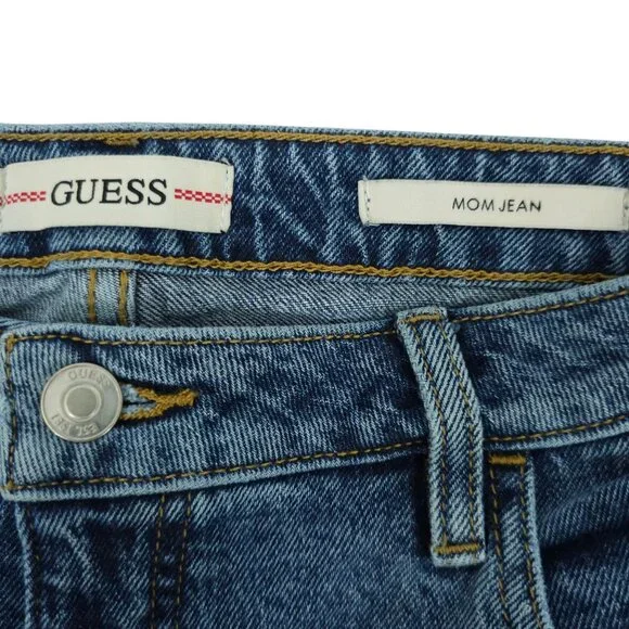 Guess Mom Jeans High Rise Womens 31x27 Med Wash Denim Ankle Style Cropped Pants - Picture 3 of 15